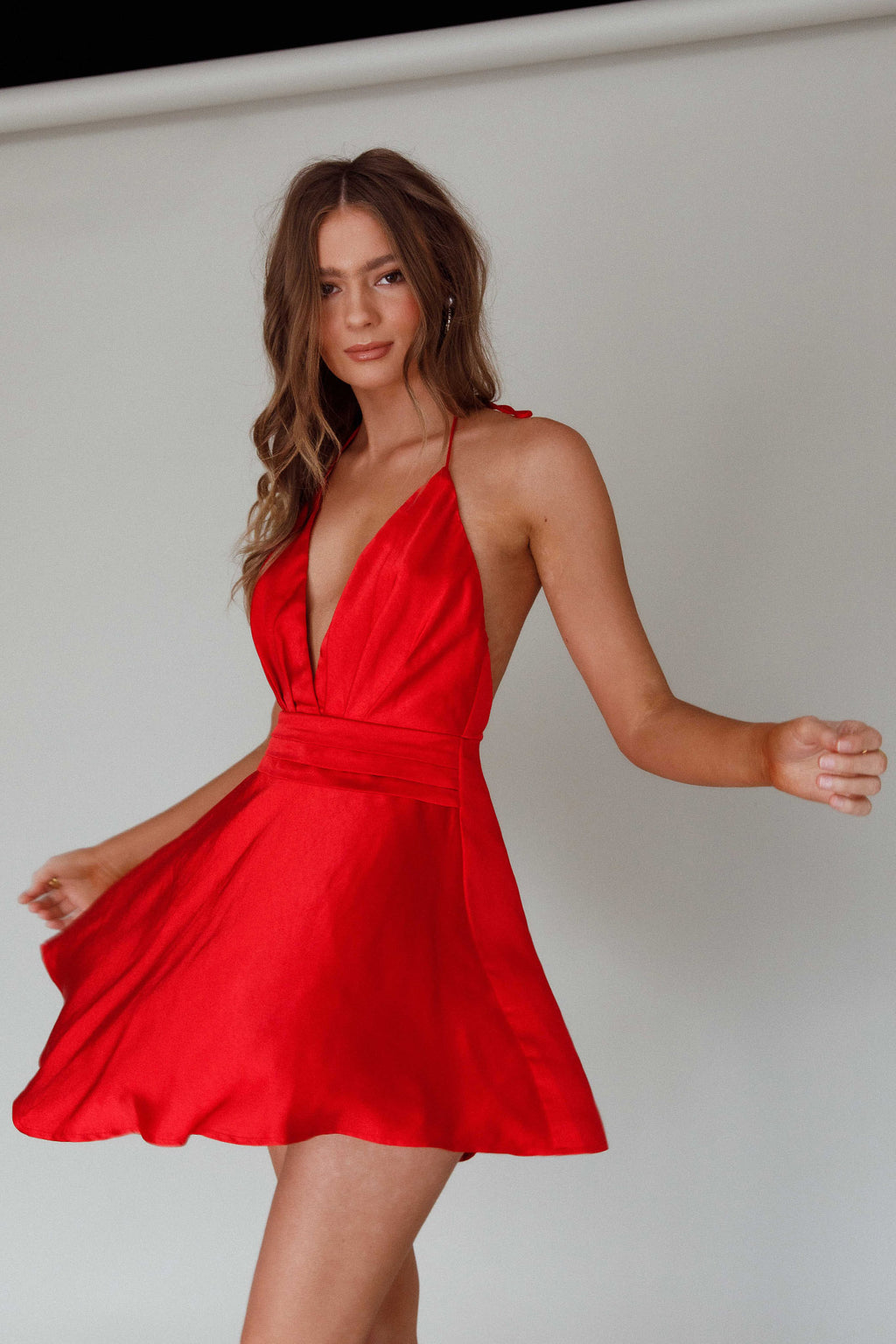 Bella Notte Plunging A-Line Mini Dress Cherry by Selfie Leslie Australia