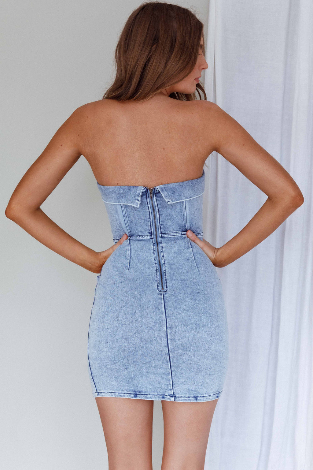 Press Play Strapless Mini Dress Denim Blue by Selfie Leslie Australia
