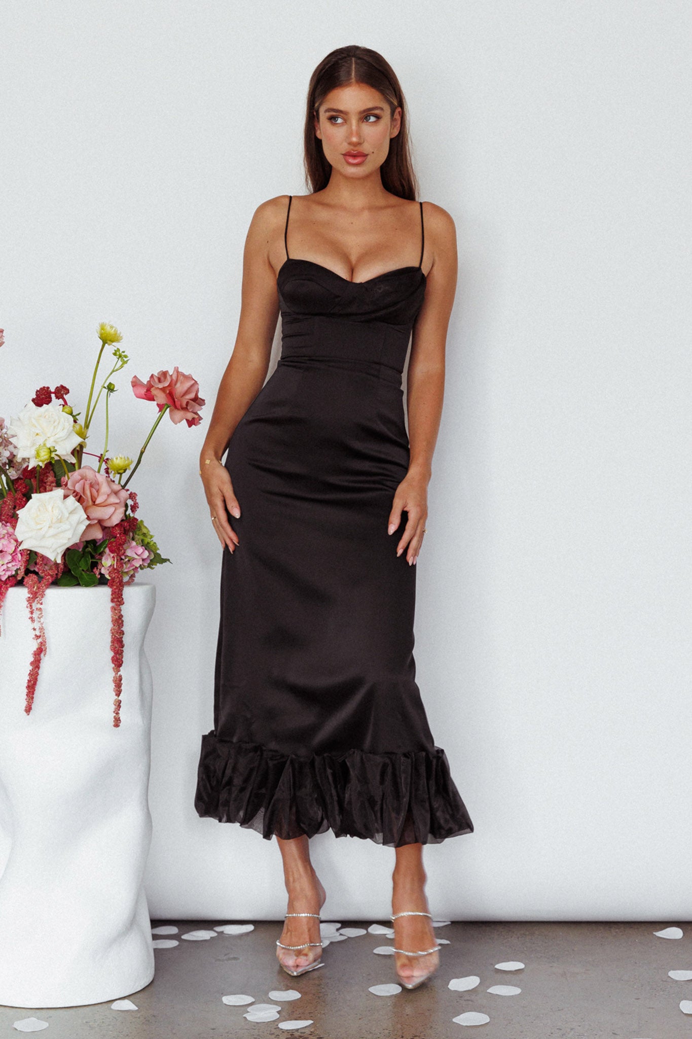 Buona Sera Hem Decoration Midi Dress Black by Selfie Leslie Australia