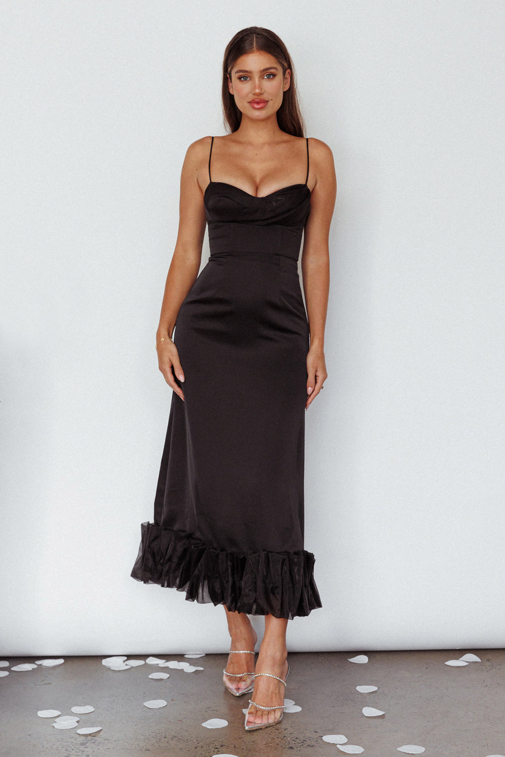 Buona Sera Hem Decoration Midi Dress Black by Selfie Leslie Australia