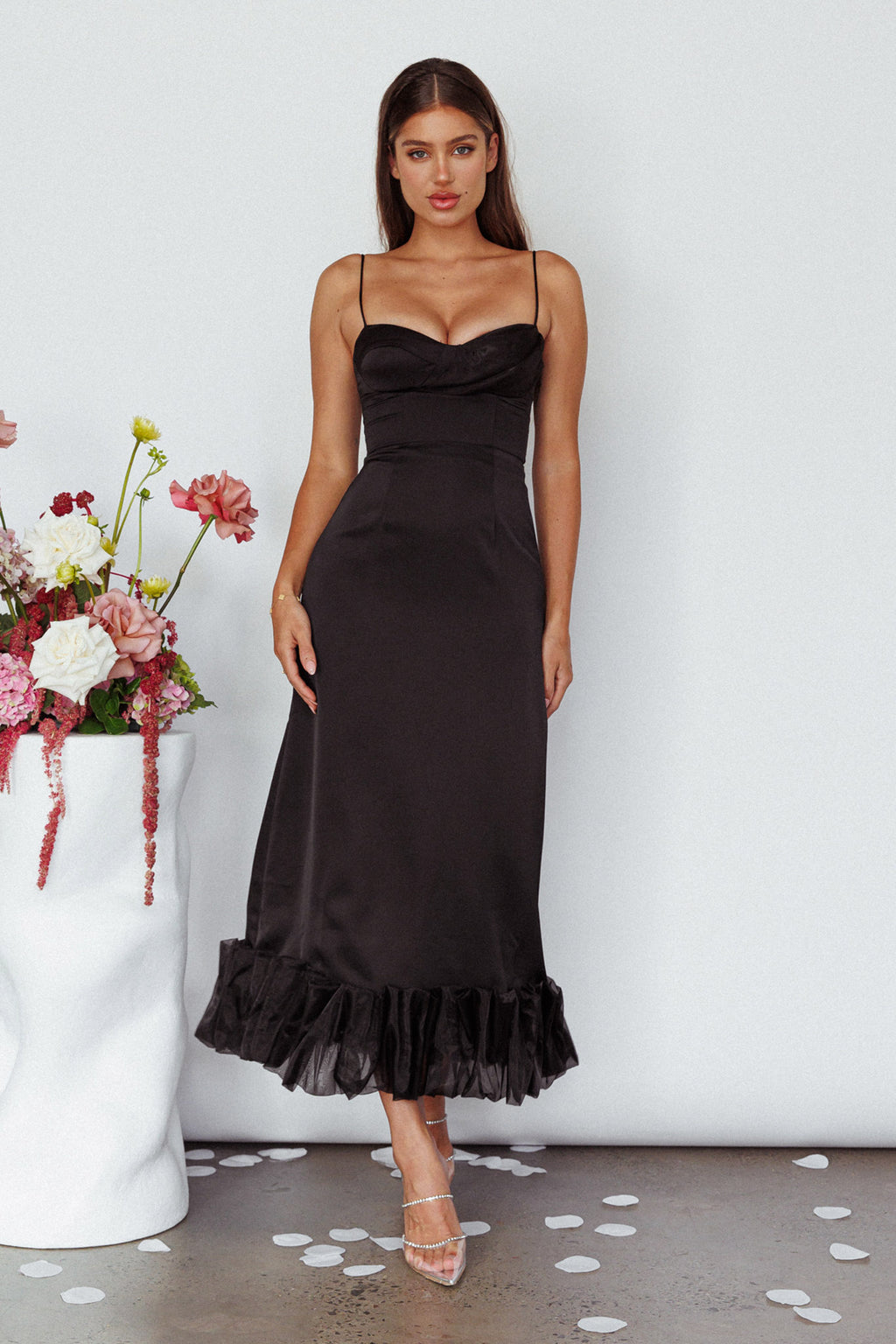 Buona Sera Hem Decoration Midi Dress Black by Selfie Leslie Australia