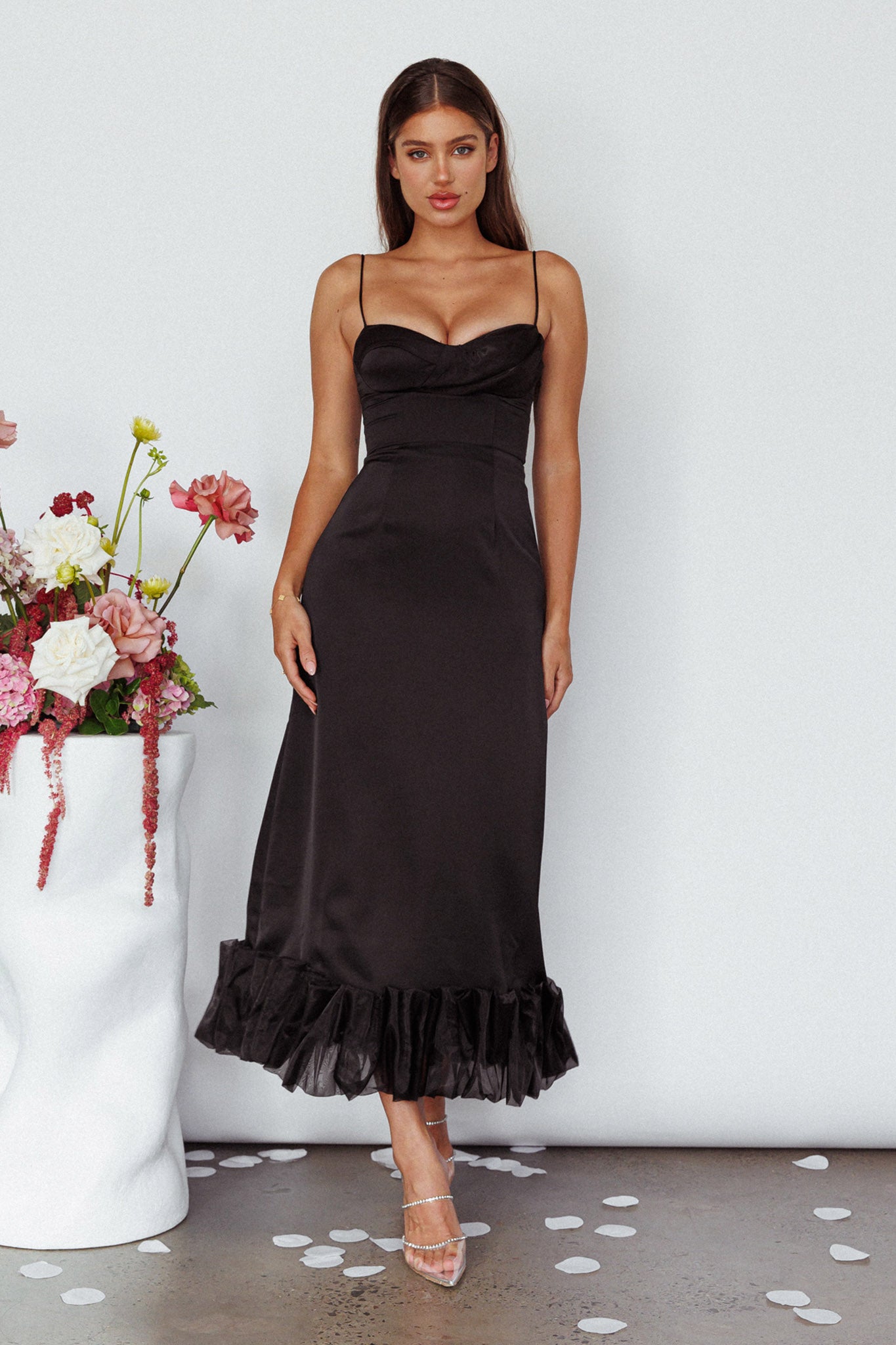 Buona Sera Hem Decoration Midi Dress Black by Selfie Leslie Australia