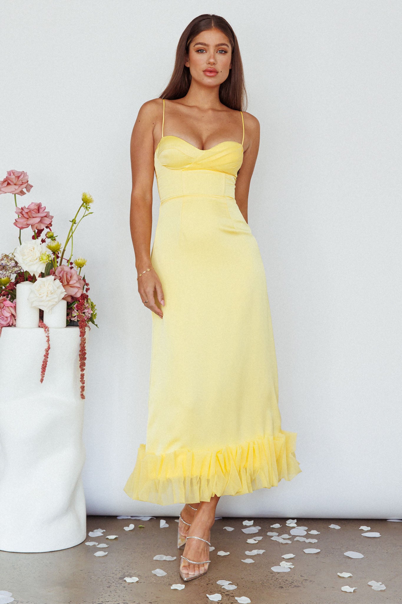 Buona Sera Hem Decoration Midi Dress Lemon by Selfie Leslie Australia