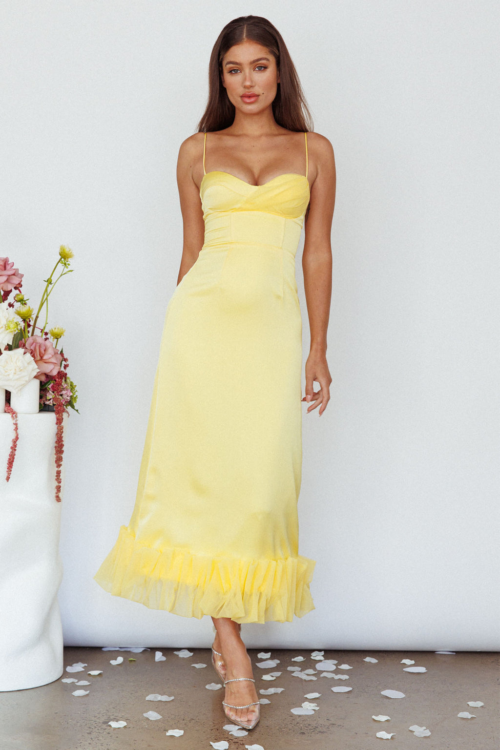 Buona Sera Hem Decoration Midi Dress Lemon by Selfie Leslie Australia