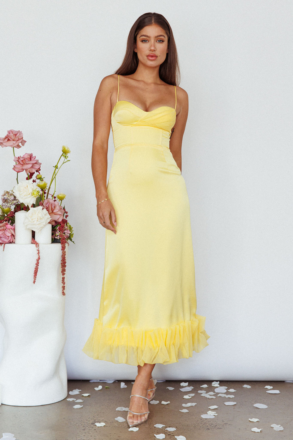 Buona Sera Hem Decoration Midi Dress Lemon by Selfie Leslie Australia