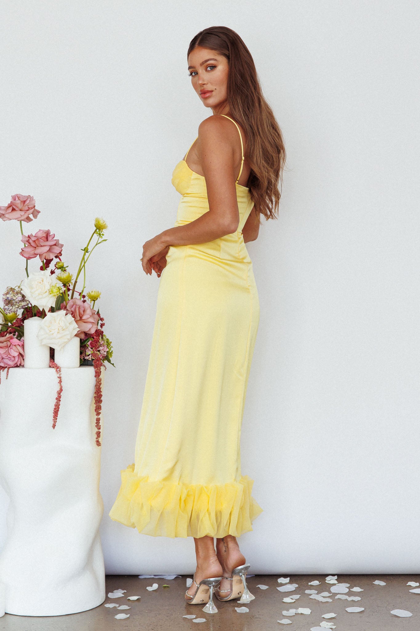Buona Sera Hem Decoration Midi Dress Lemon by Selfie Leslie Australia