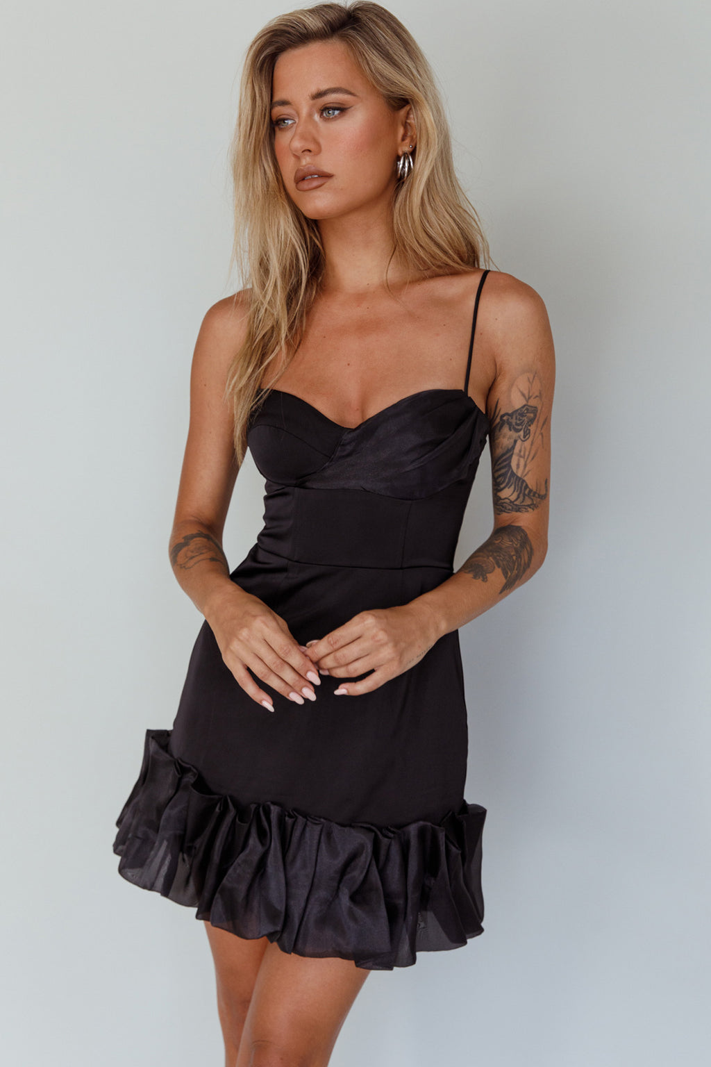 Buona Sera Hem Decoration Mini Dress Black by Selfie Leslie Australia