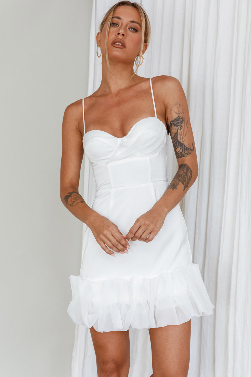 Buona Sera Hem Decoration Mini Dress White by Selfie Leslie Australia