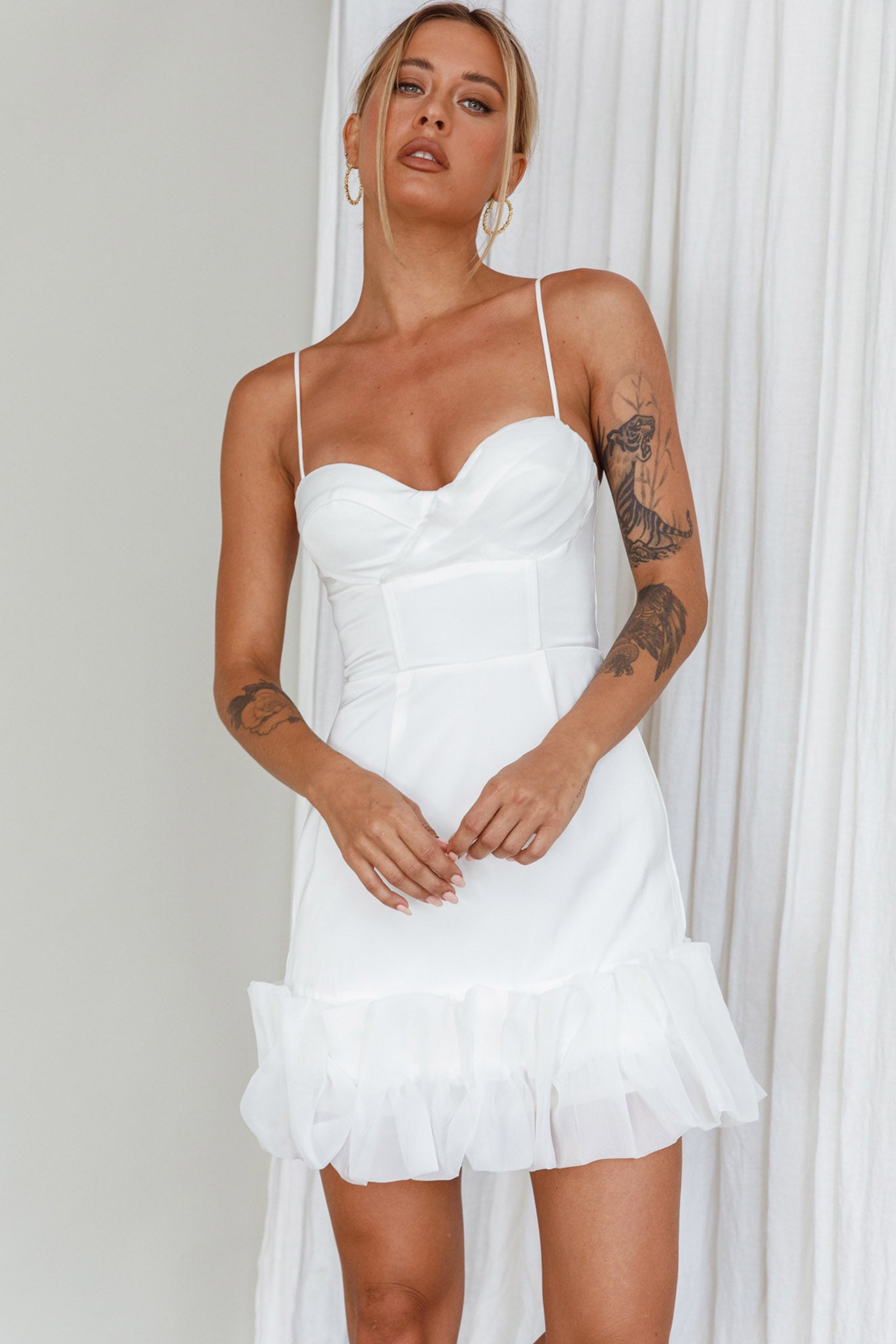 Buona Sera Hem Decoration Mini Dress White by Selfie Leslie Australia