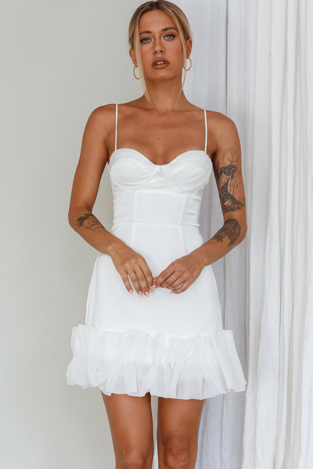 Buona Sera Hem Decoration Mini Dress White by Selfie Leslie Australia