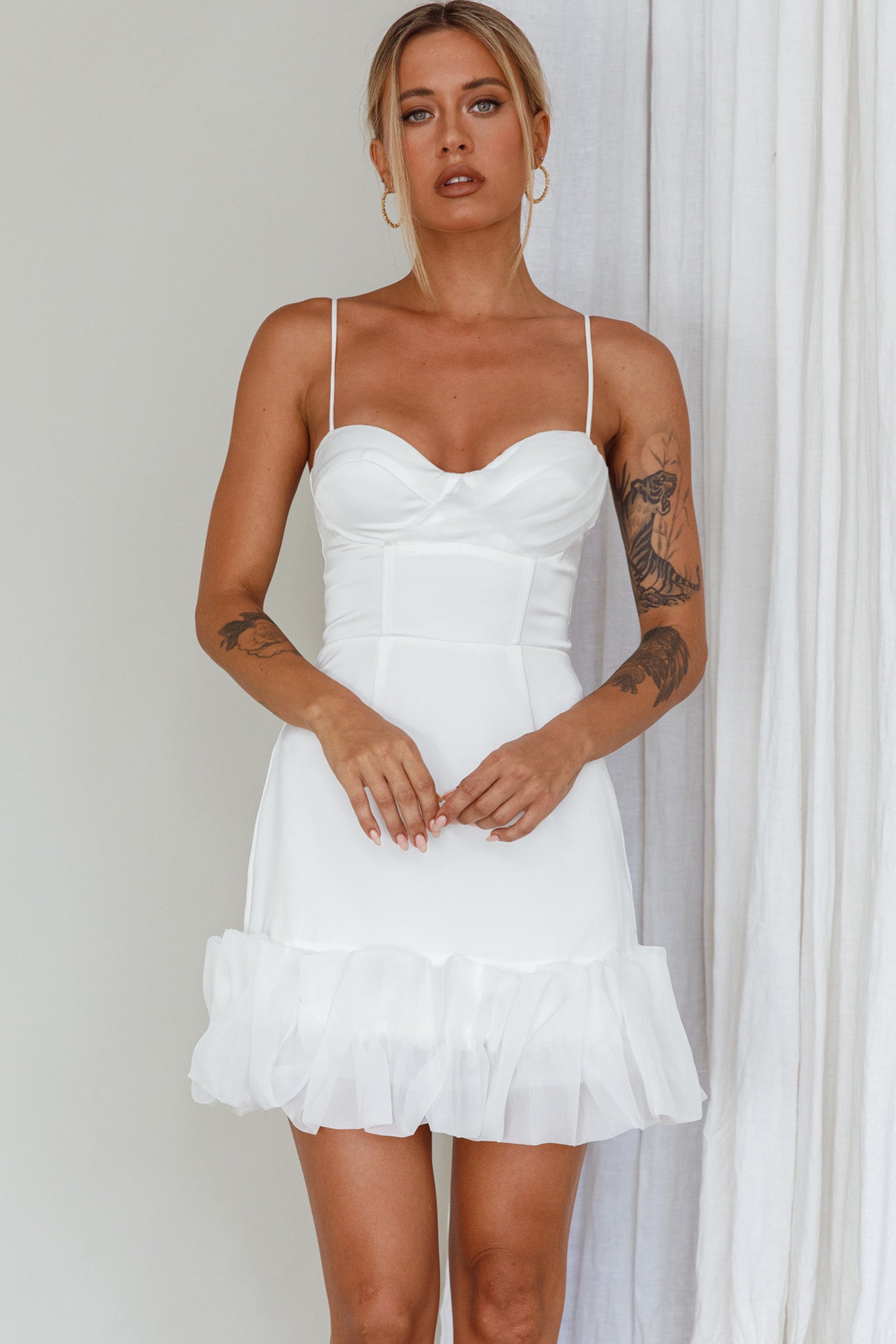 Buona Sera Hem Decoration Mini Dress White by Selfie Leslie Australia