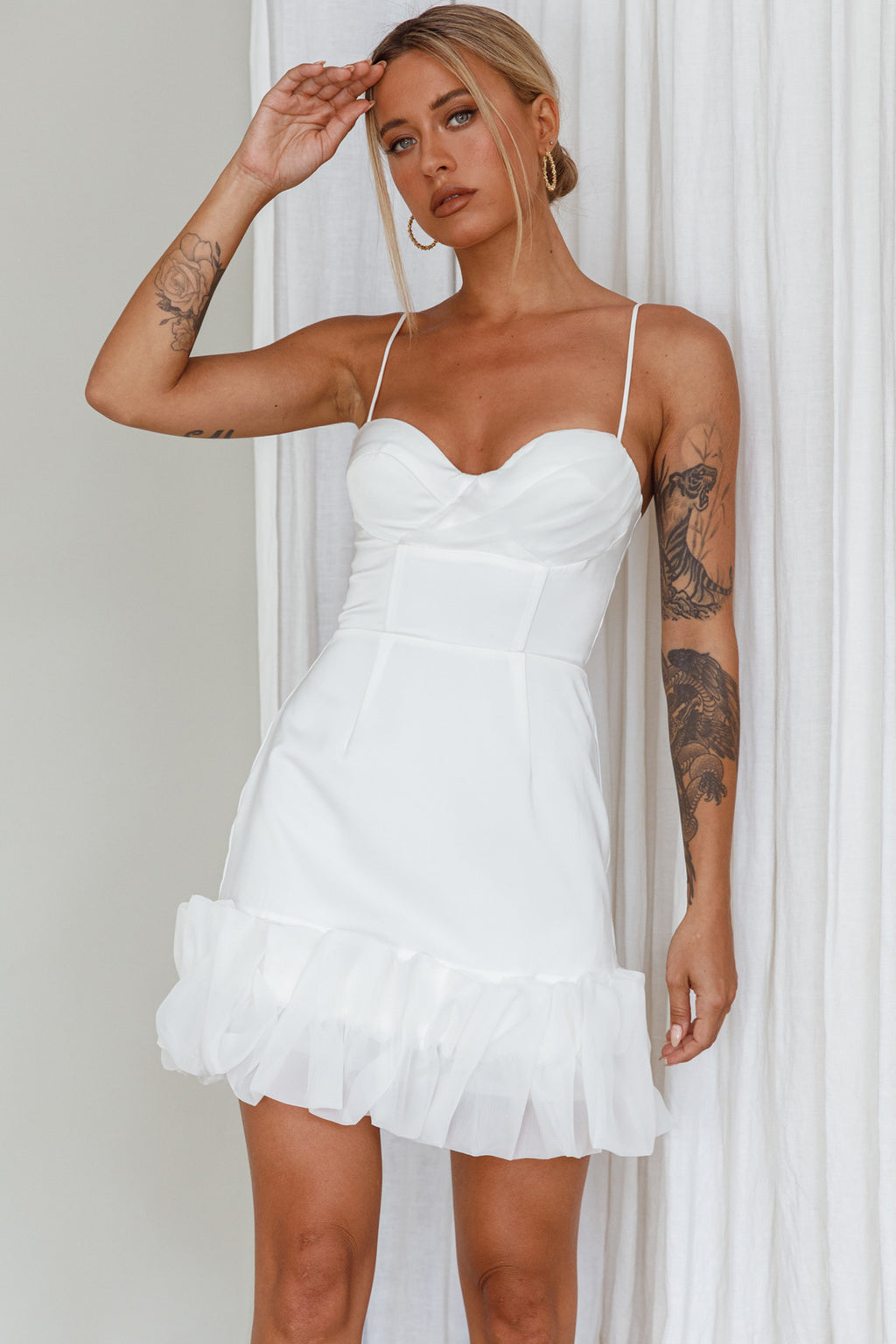 Buona Sera Hem Decoration Mini Dress White by Selfie Leslie Australia