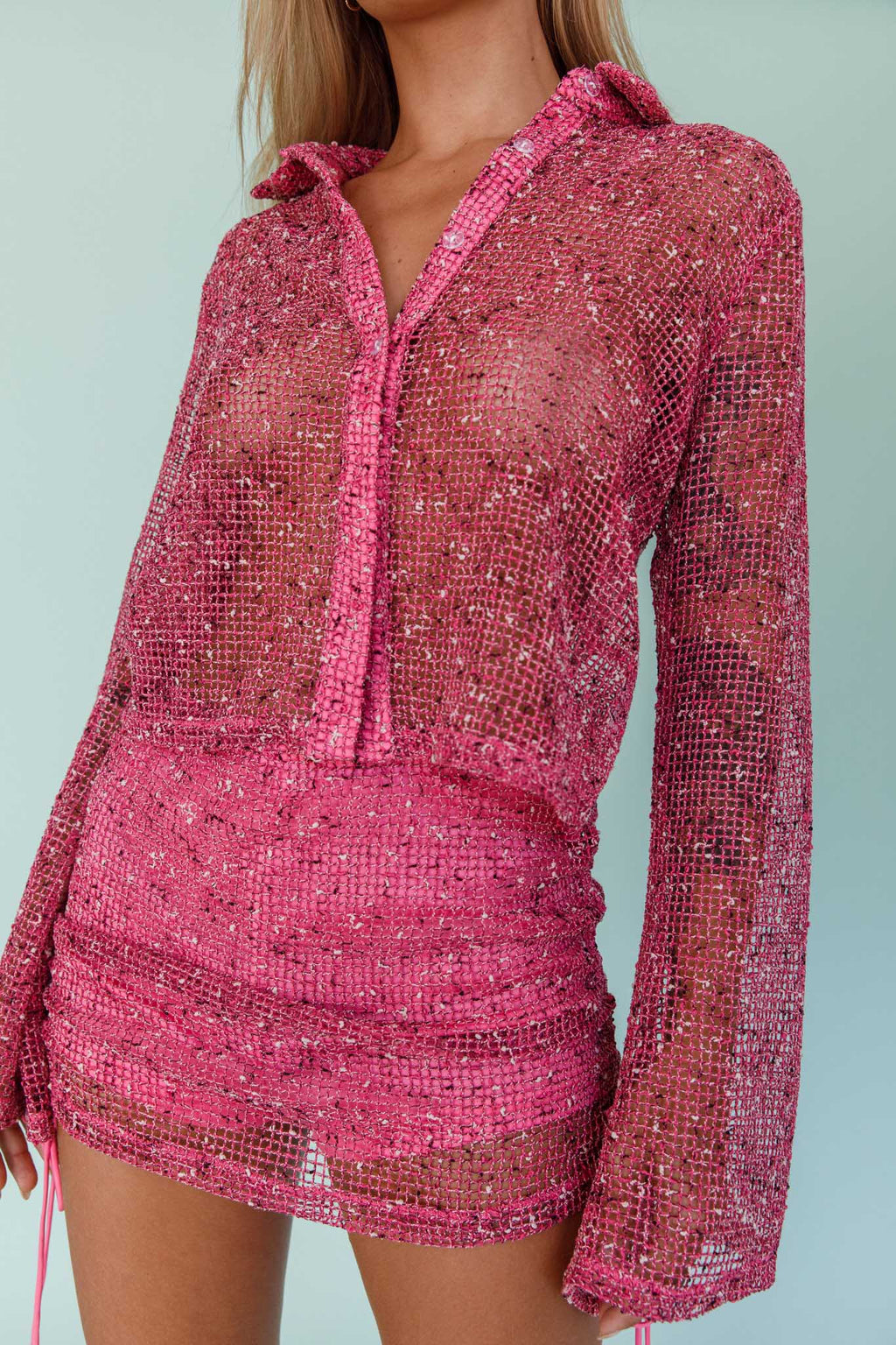Lexi Long Sleeve Button Top Barbie Pink by Selfie Leslie Australia