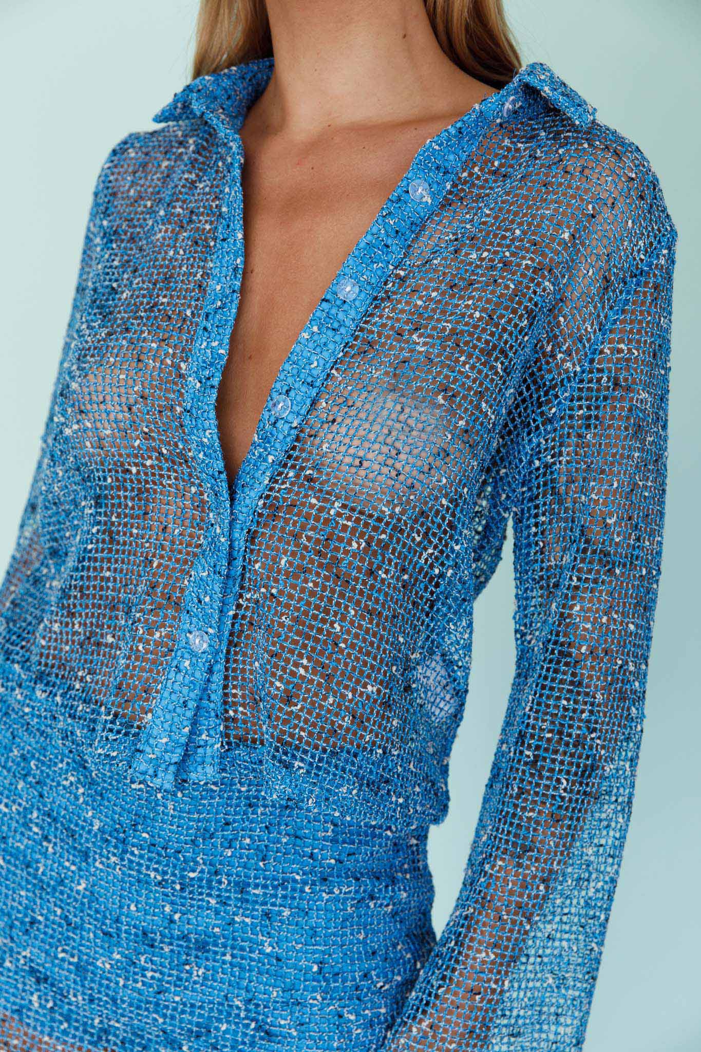Lexi Long Sleeve Button Top Cerulean by Selfie Leslie Australia