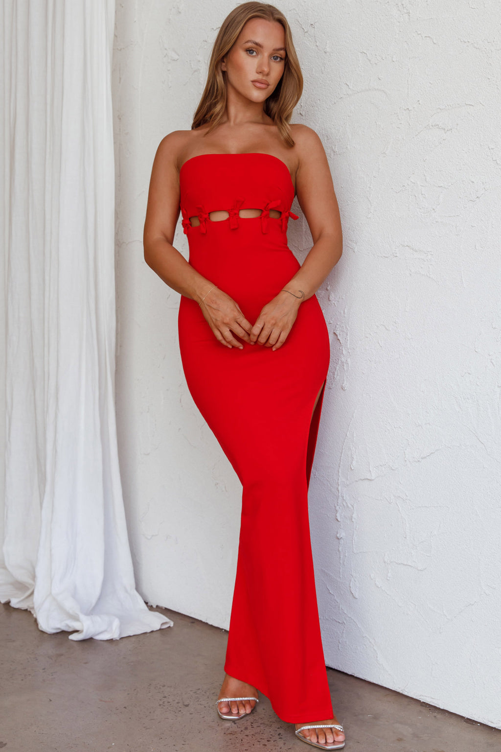 Mykonos Nights Strapless Maxi Dress Red by Selfie Leslie Australia