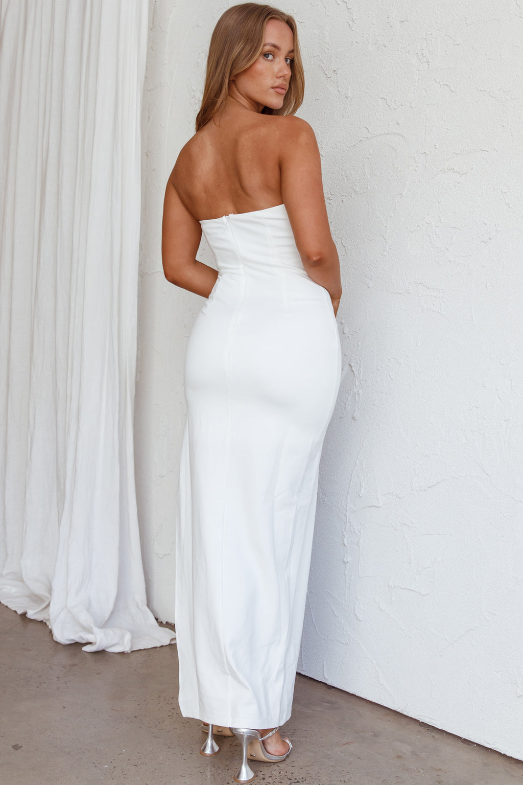 Mykonos Nights Strapless Maxi Dress White by Selfie Leslie Australia