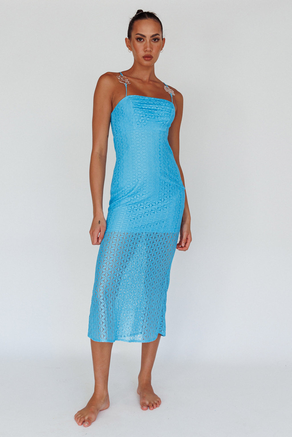 Lazy Daisy Flower Strap Midi Dress Blue by Selfie Leslie Australia