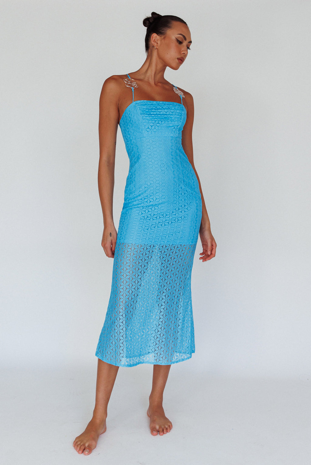 Lazy Daisy Flower Strap Midi Dress Blue by Selfie Leslie Australia