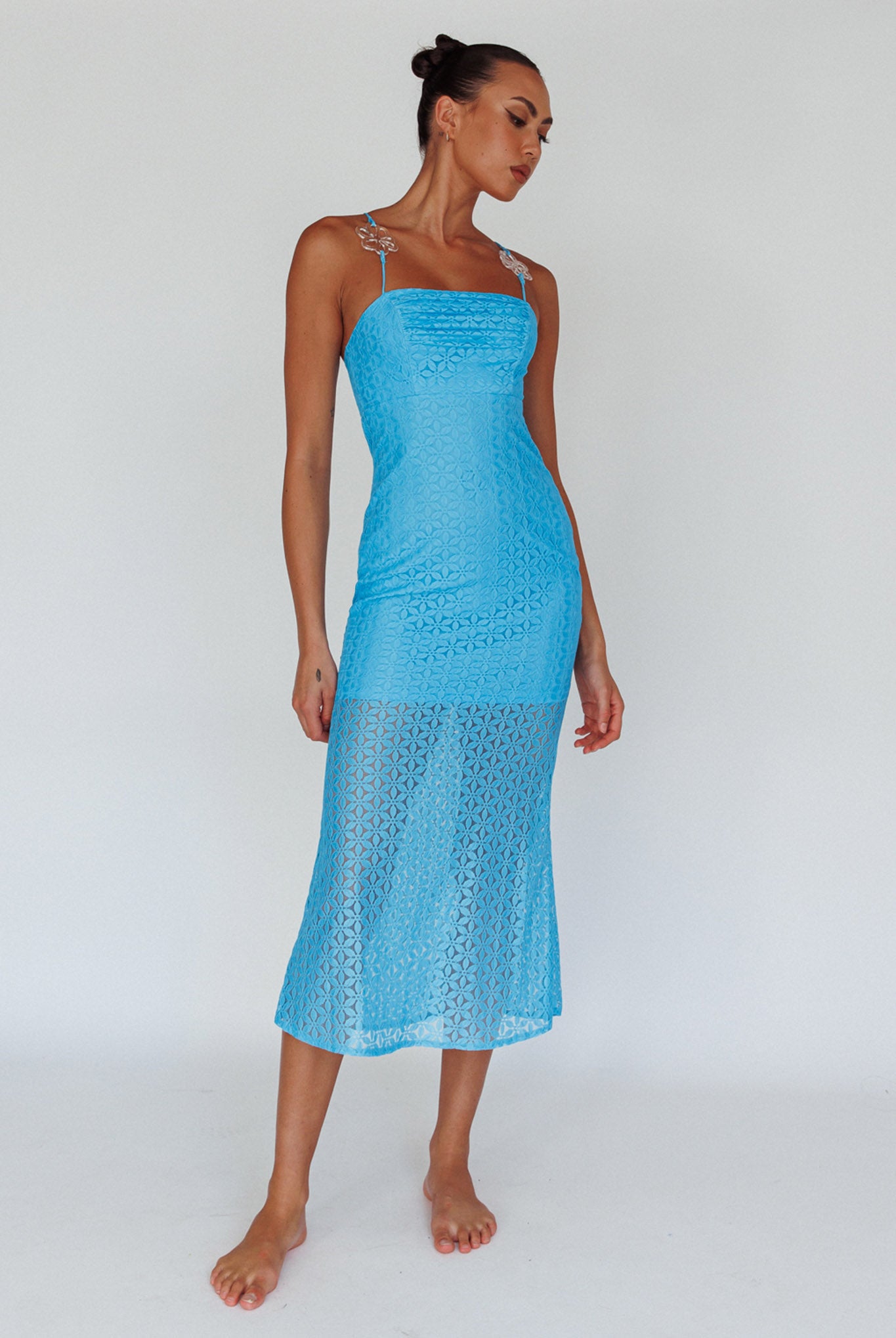 Lazy Daisy Flower Strap Midi Dress Blue by Selfie Leslie Australia