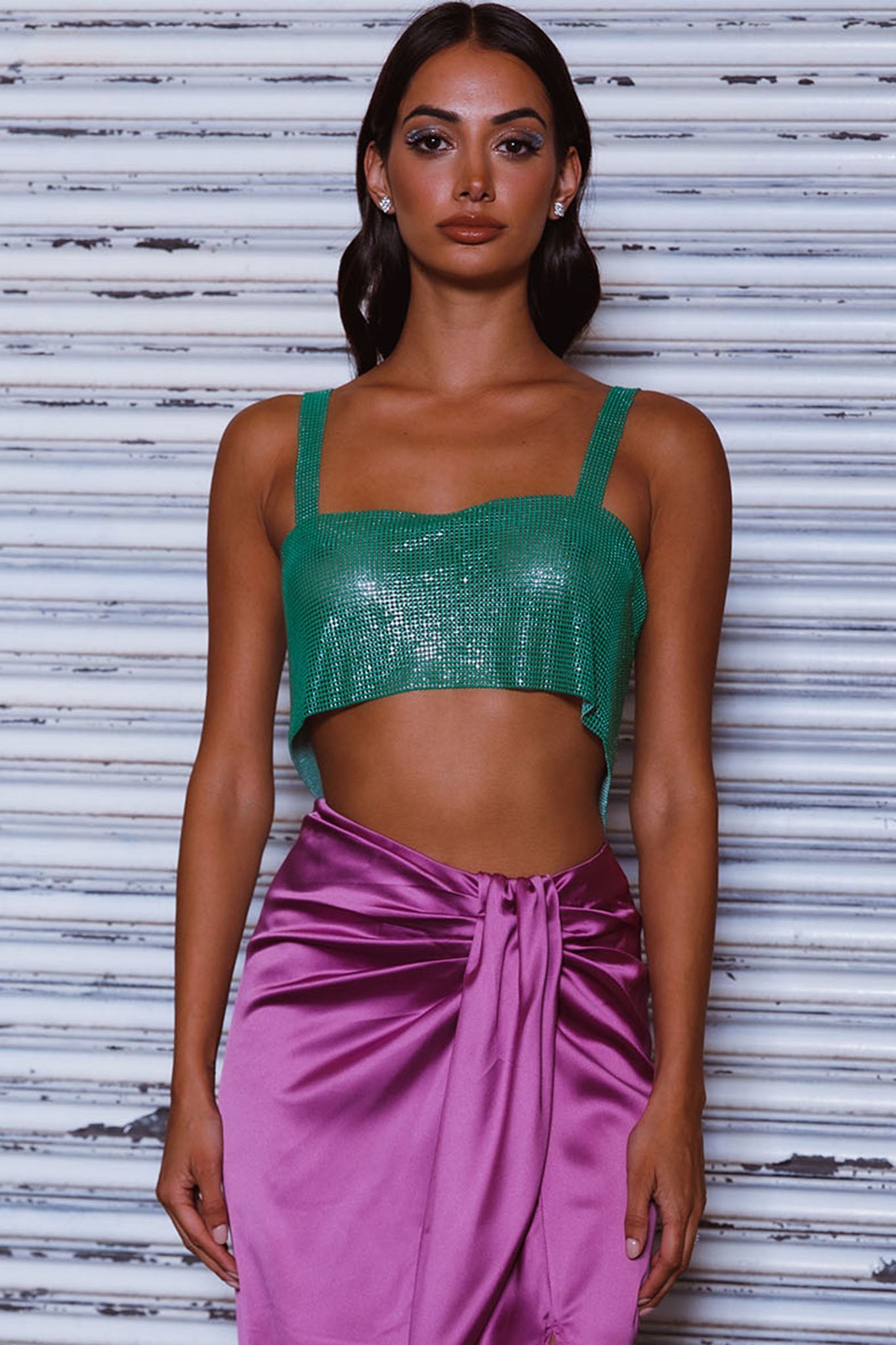 Enya Chainmail Mesh Top Green by Selfie Leslie