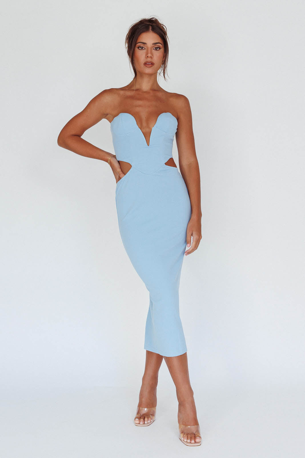 Dragonfly Lace-up Back Midi Dress Blue by Selfie Leslie Australia