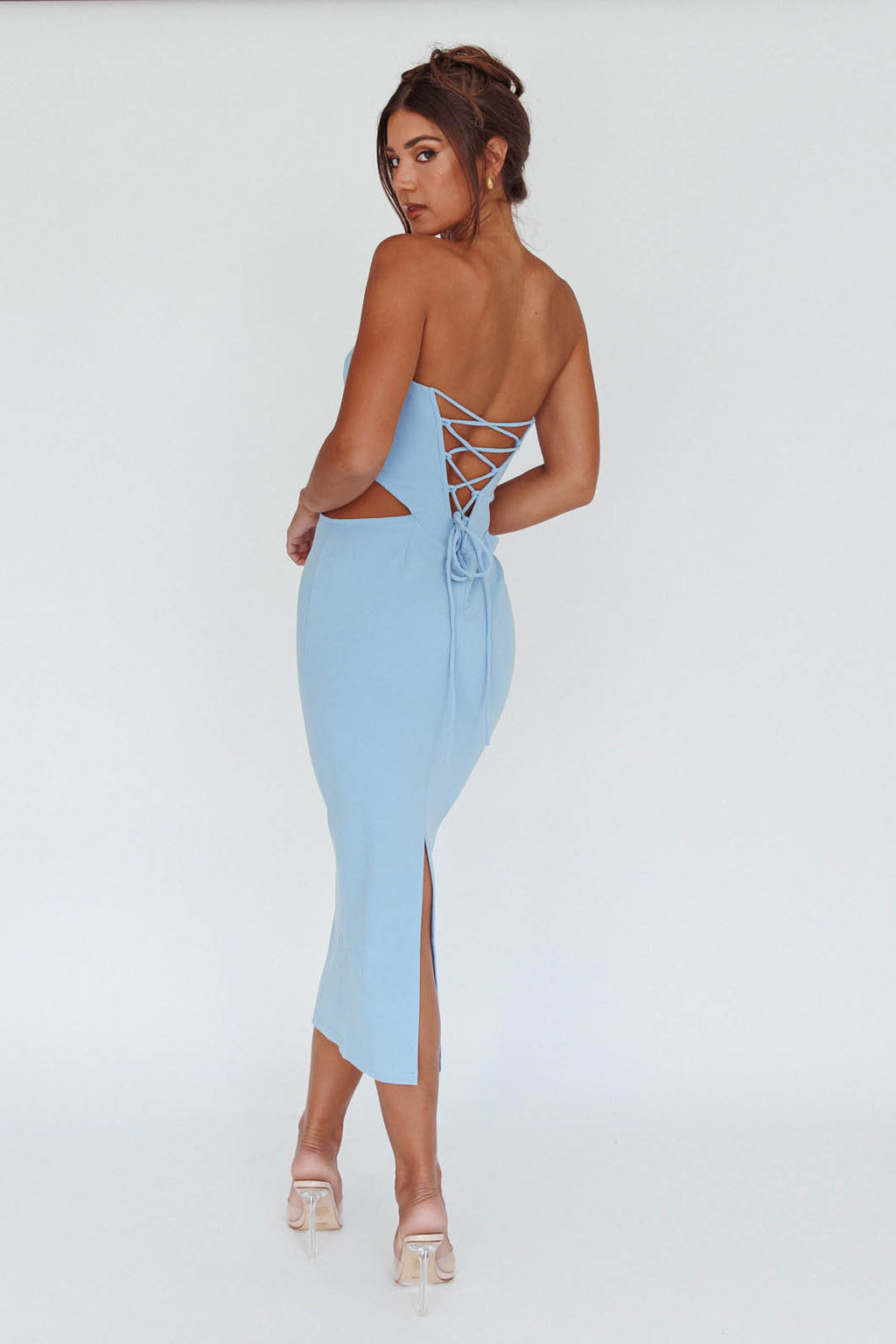 Dragonfly Lace-up Back Midi Dress Blue by Selfie Leslie Australia