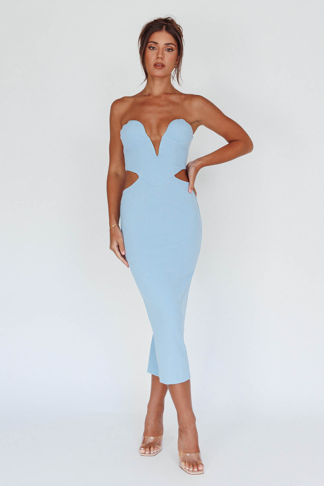 Dragonfly Lace-up Back Midi Dress Blue by Selfie Leslie Australia