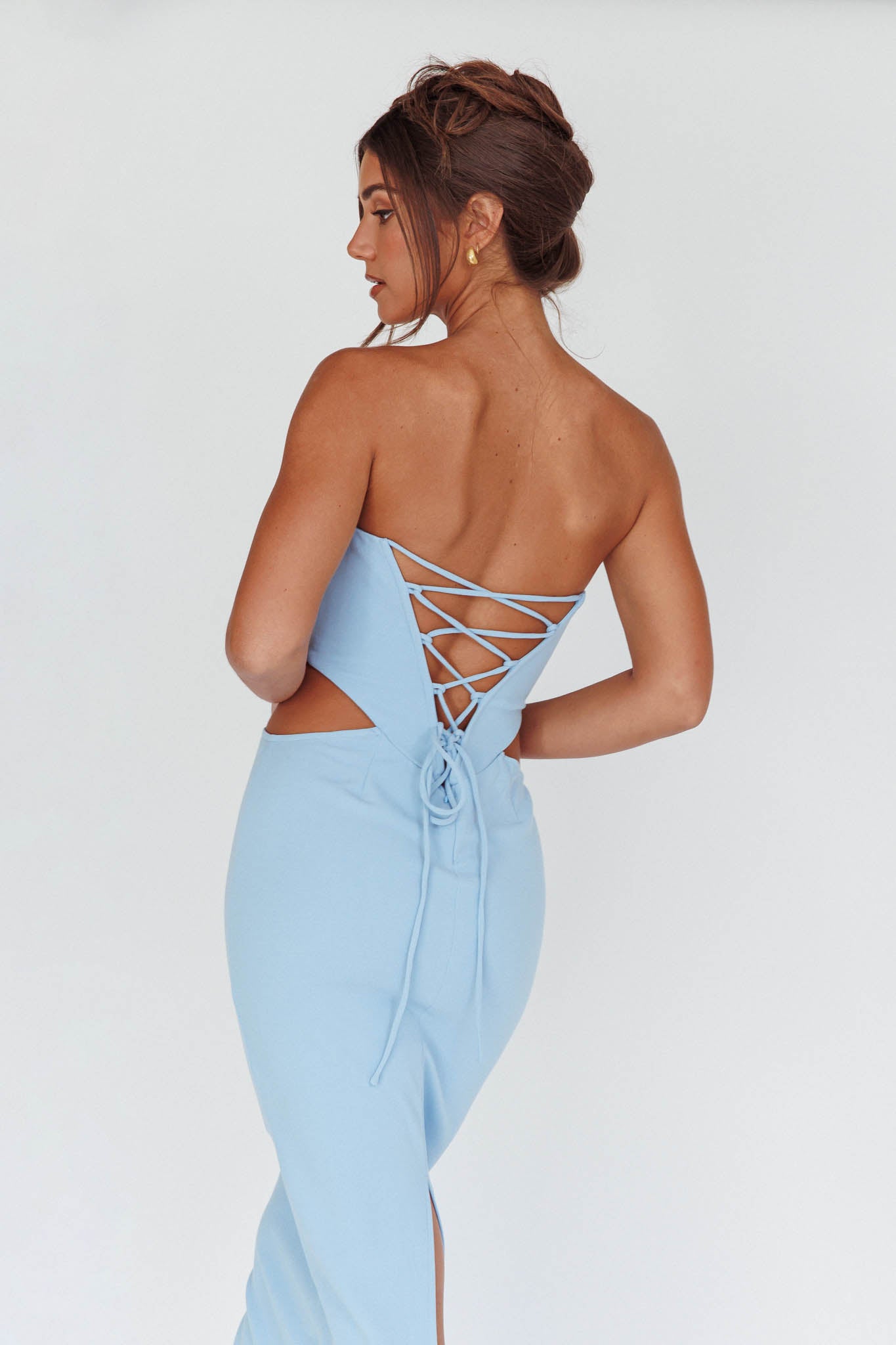 Dragonfly Lace-up Back Midi Dress Blue by Selfie Leslie Australia
