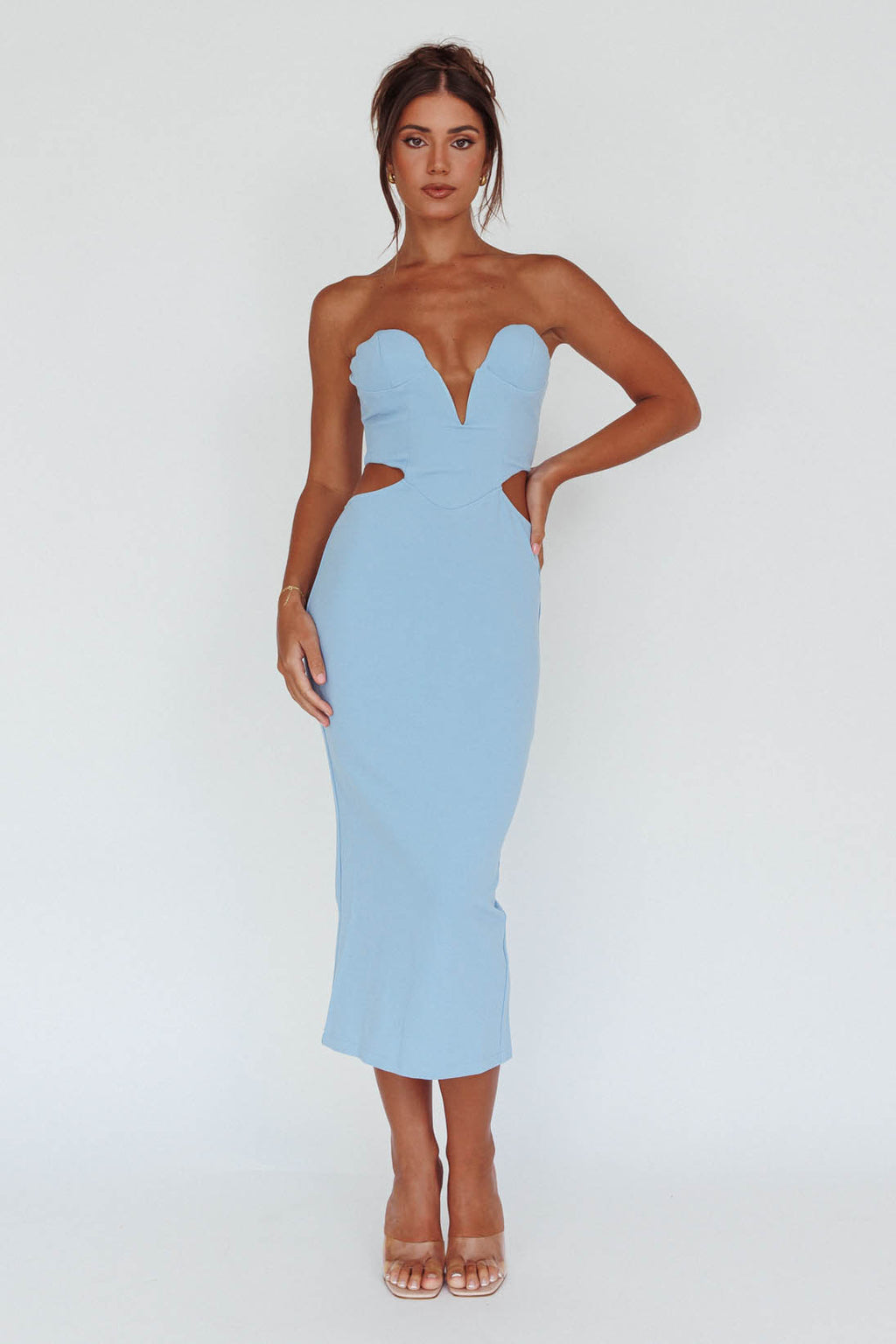 Dragonfly Lace-up Back Midi Dress Blue by Selfie Leslie Australia