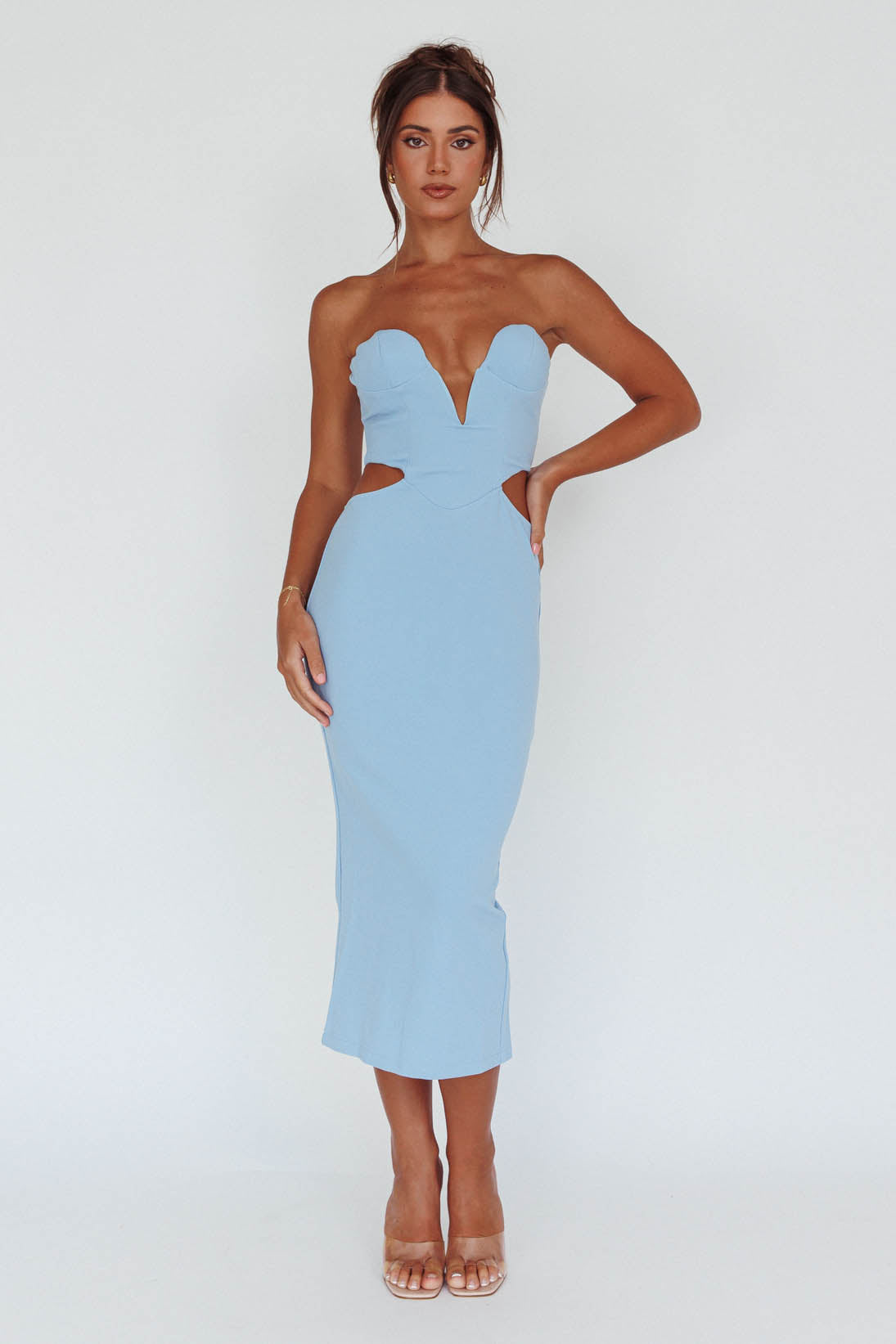 Dragonfly Lace-up Back Midi Dress Blue by Selfie Leslie Australia