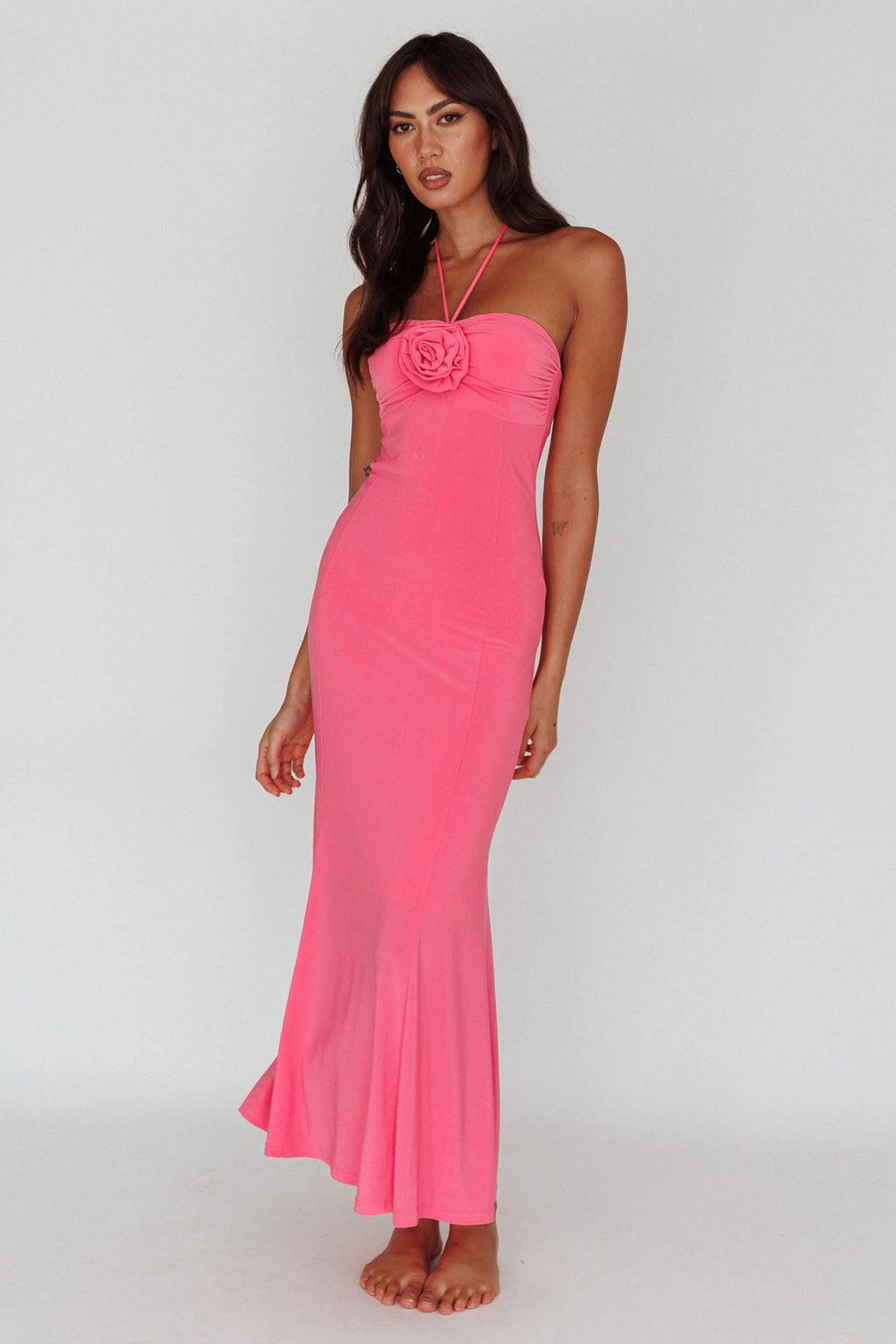 Ibiza Sunset Bust Flower Midi Dress Hot Pink by Selfie Leslie Australia