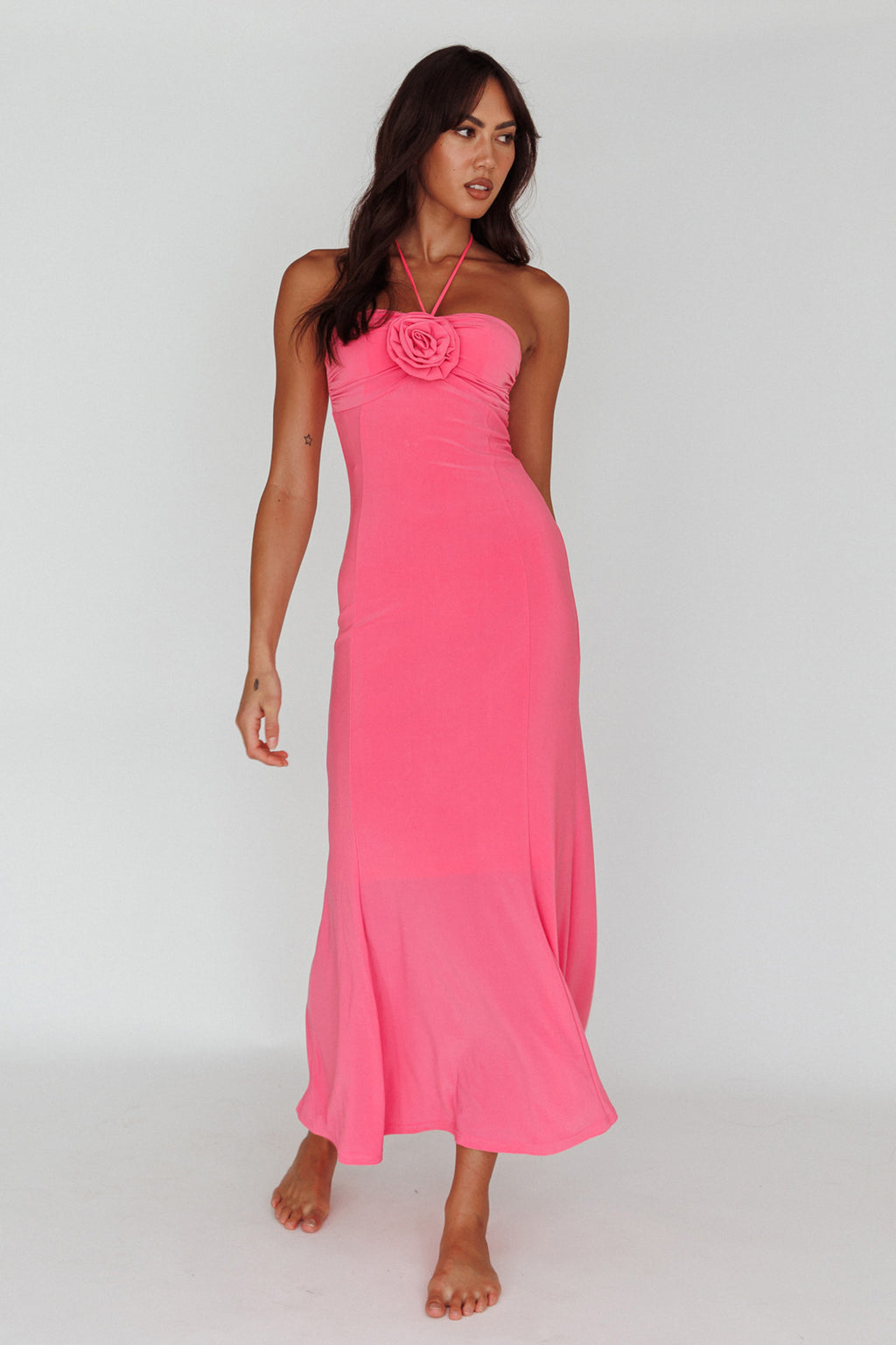 Ibiza Sunset Bust Flower Midi Dress Hot Pink by Selfie Leslie Australia