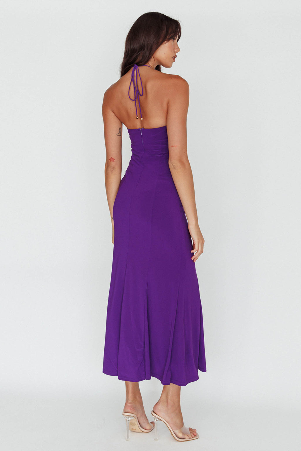 Ibiza Sunset Bust Flower Midi Dress Purple by Selfie Leslie Australia