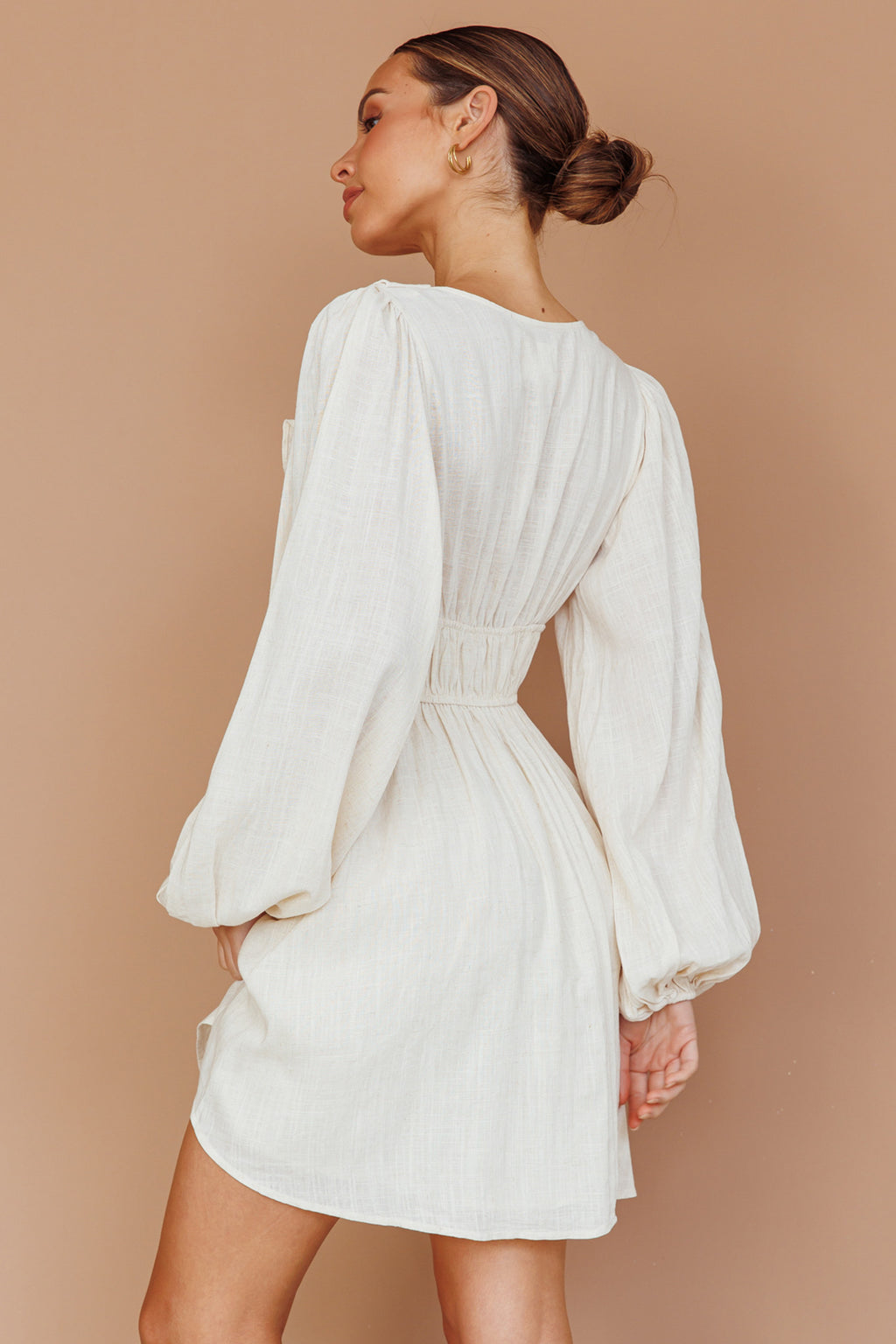 Carnivale Balloon Sleeve Ruffle Mini Dress Oat by Selfie Leslie Australia