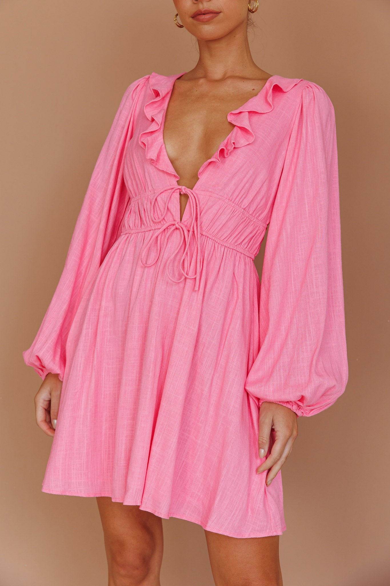 Carnivale Balloon Sleeve Ruffle Mini Dress Pink by Selfie Leslie Australia