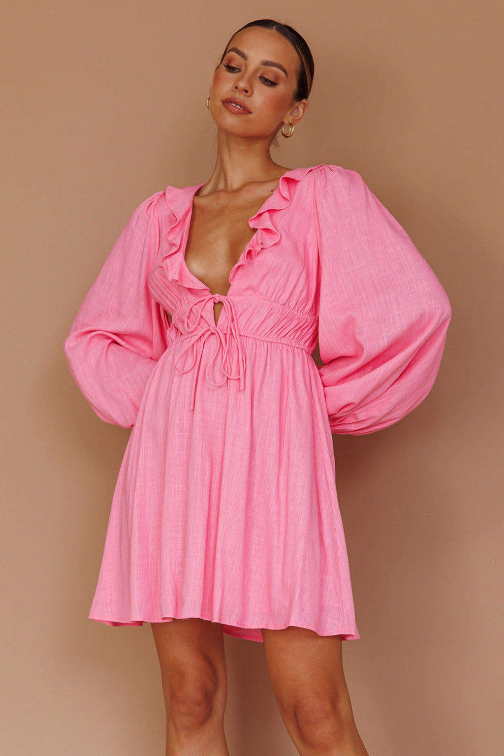 Carnivale Balloon Sleeve Ruffle Mini Dress Pink by Selfie Leslie Australia