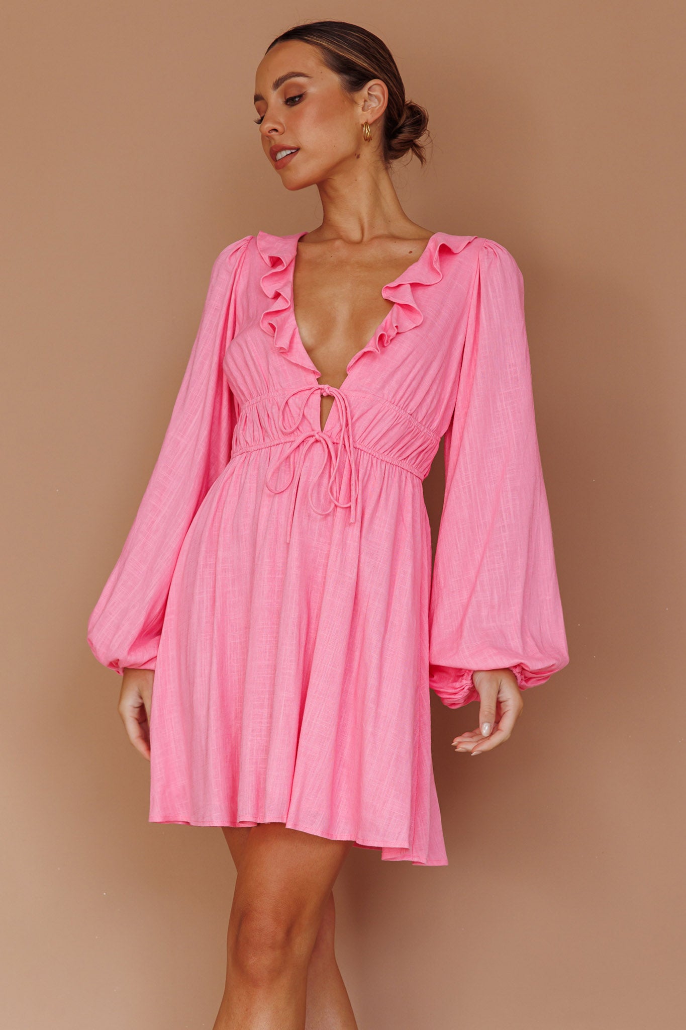 Carnivale Balloon Sleeve Ruffle Mini Dress Pink by Selfie Leslie Australia