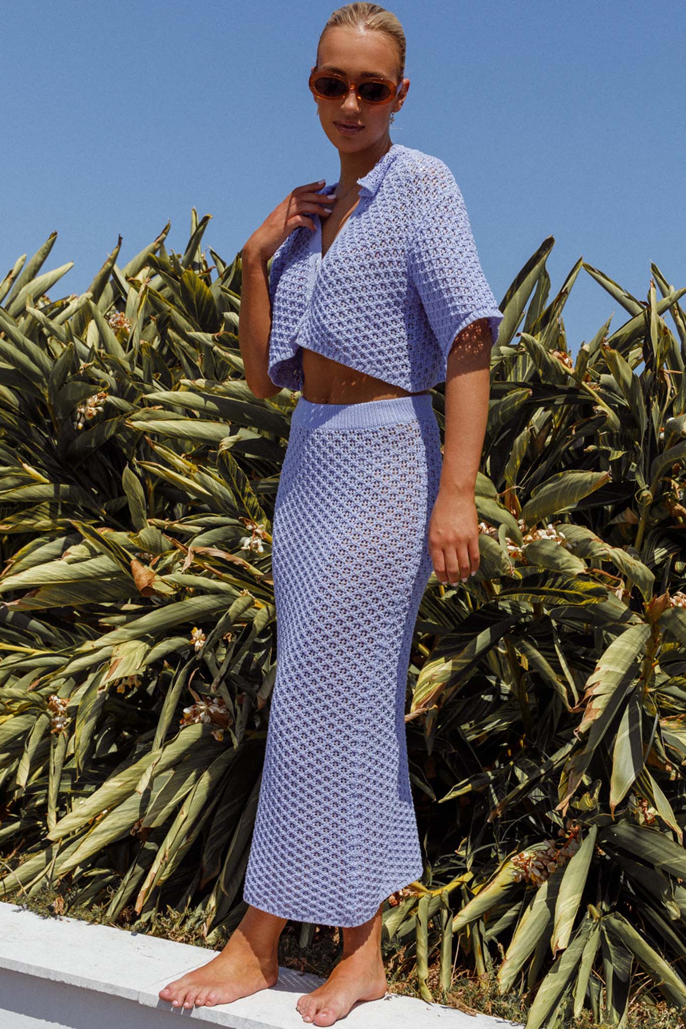 Summer Sunset Crochet Maxi Skirt Lavender by Selfie Leslie Australia