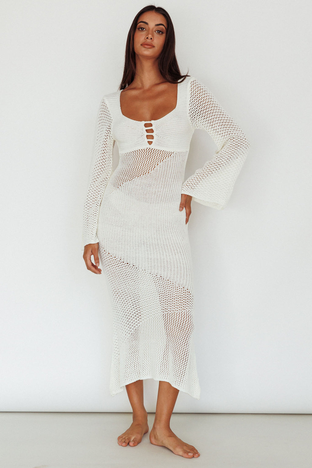 Zizi Long Sleeve Crochet Maxi Dress White by Selfie Leslie Australia