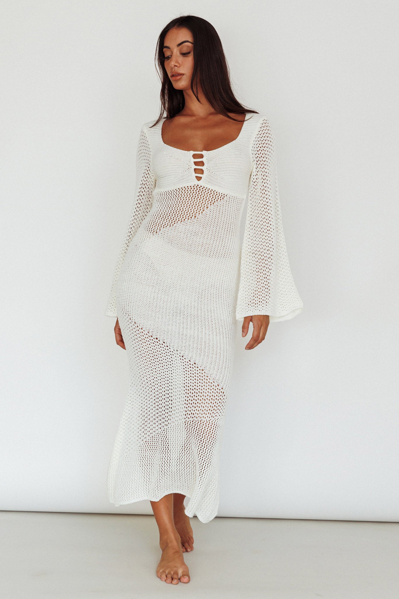 Zizi Long Sleeve Crochet Maxi Dress White by Selfie Leslie Australia