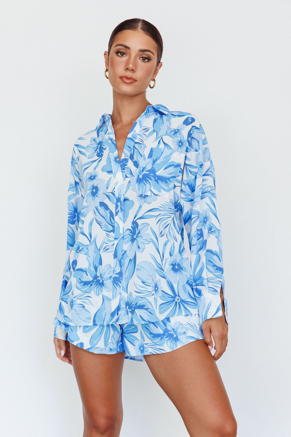 Home Stretch Button Up Shirt Tropical Blue by Selfie Leslie Australia