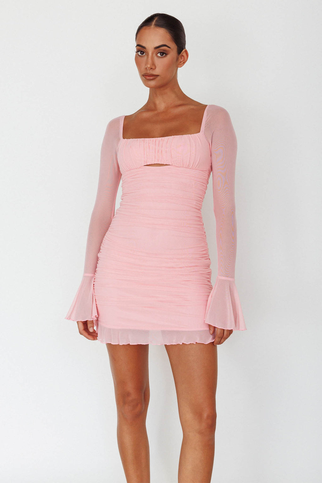 In Bloom Flared Cuff Mini Dress Pink by Selfie Leslie Australia