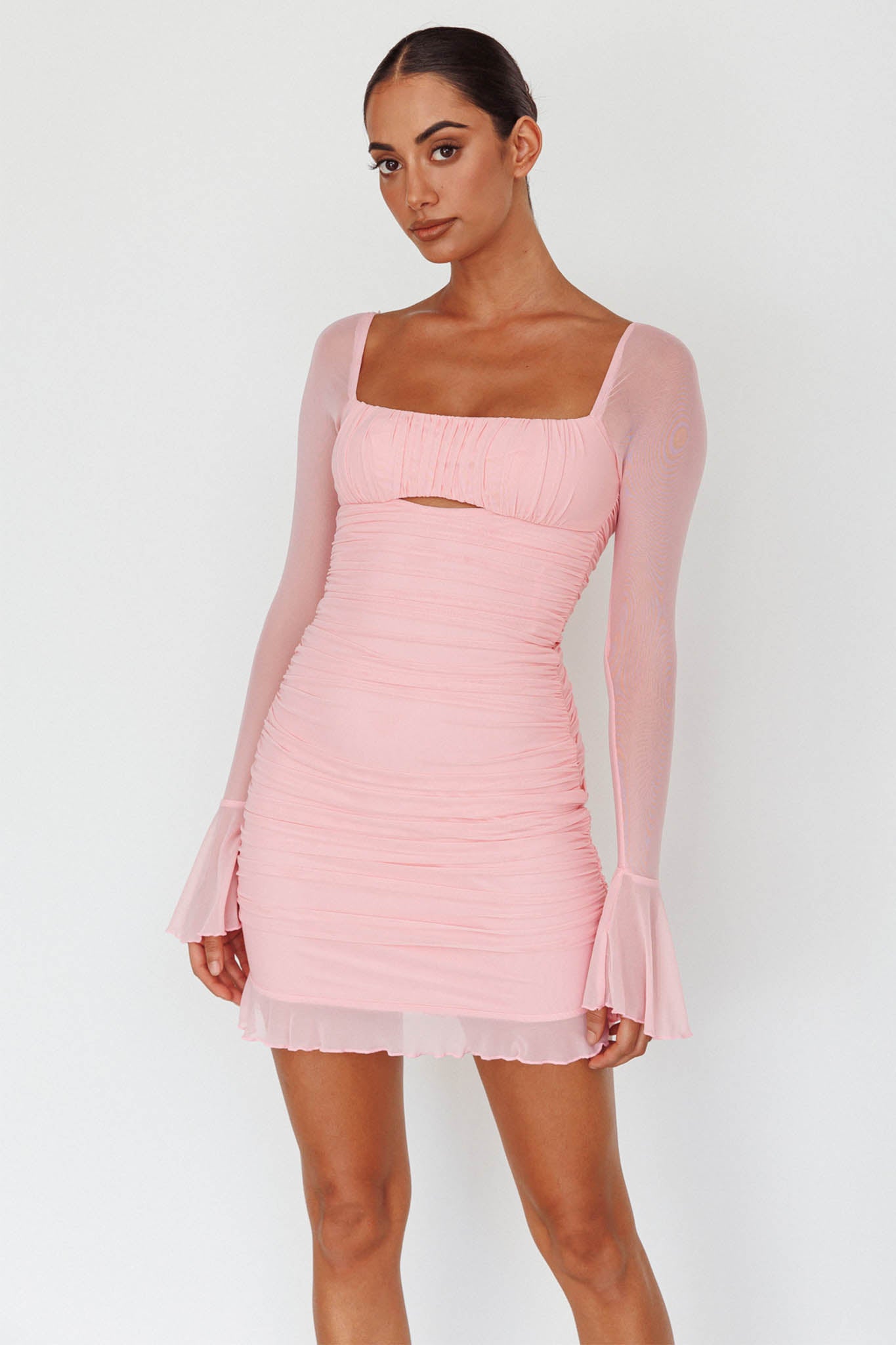 In Bloom Flared Cuff Mini Dress Pink by Selfie Leslie Australia