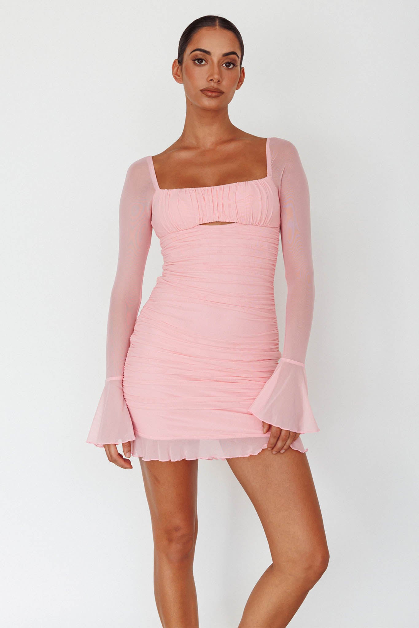 In Bloom Flared Cuff Mini Dress Pink by Selfie Leslie Australia