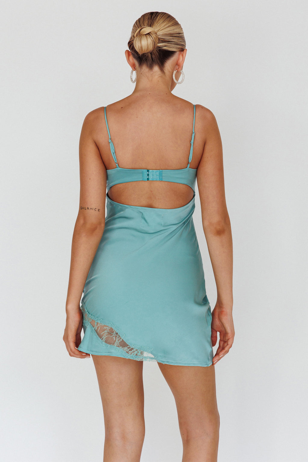 Sweet Talker Lace Trim Mini Dress Aqua by Selfie Leslie Australia