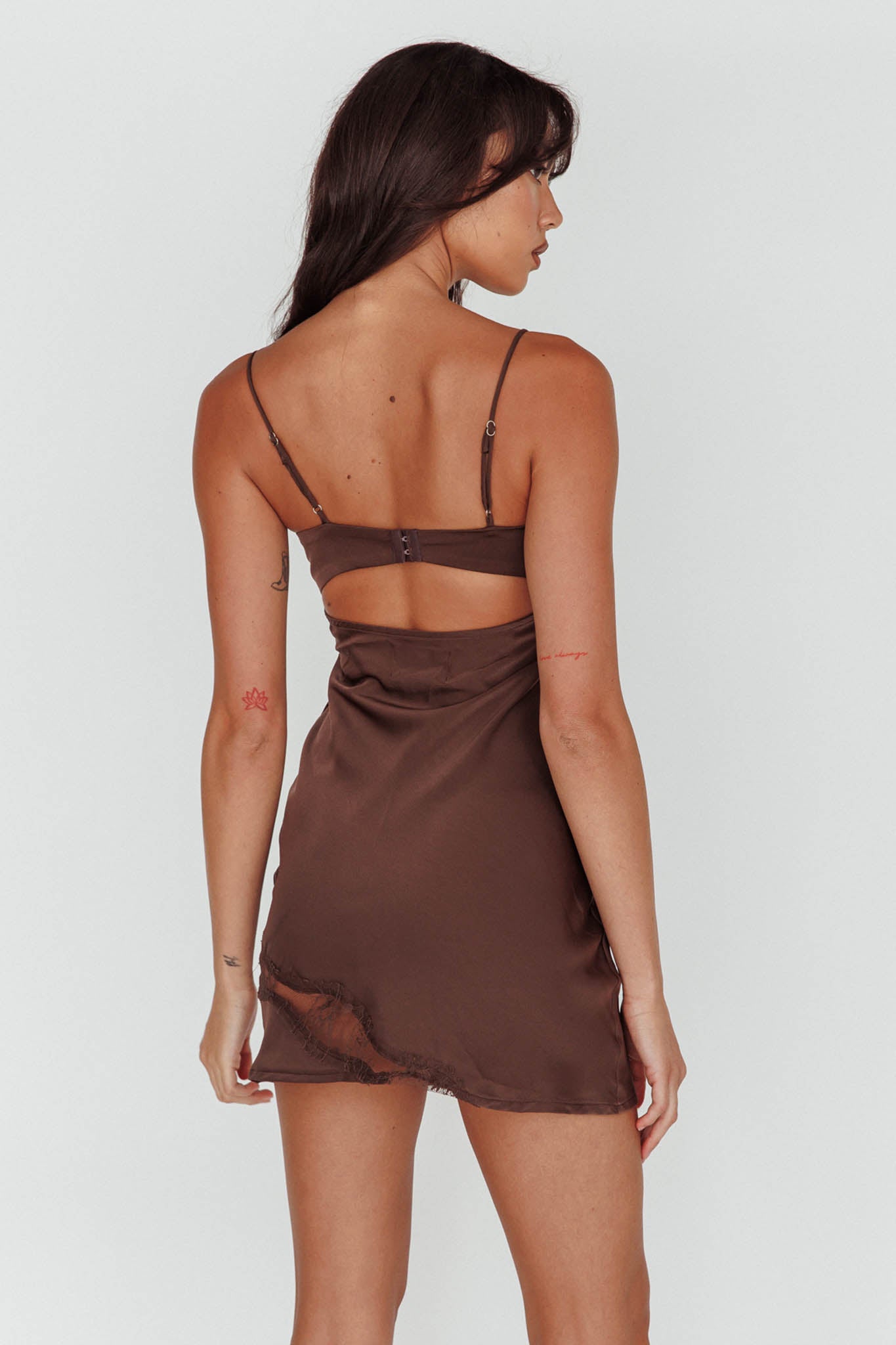 Sweet Talker Lace Trim Mini Dress Chocolate by Selfie Leslie Australia