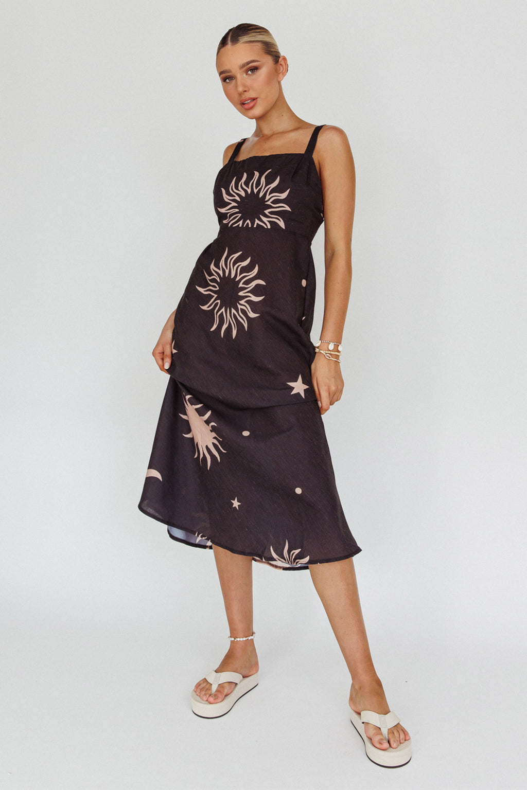 Coucou Square Neckline Midi Dress Celestial Print by Selfie Leslie Australia