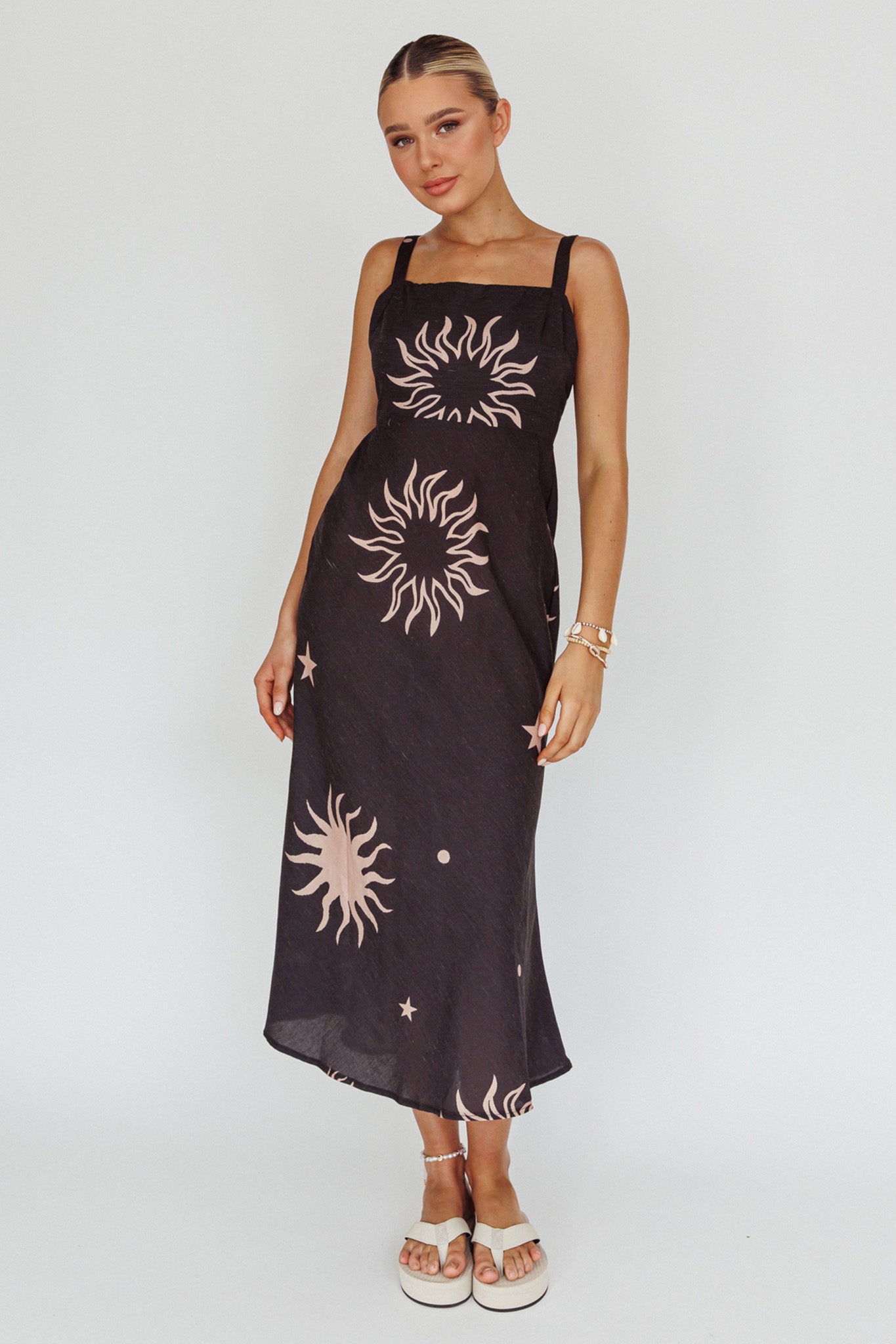 Coucou Square Neckline Midi Dress Celestial Print by Selfie Leslie Australia