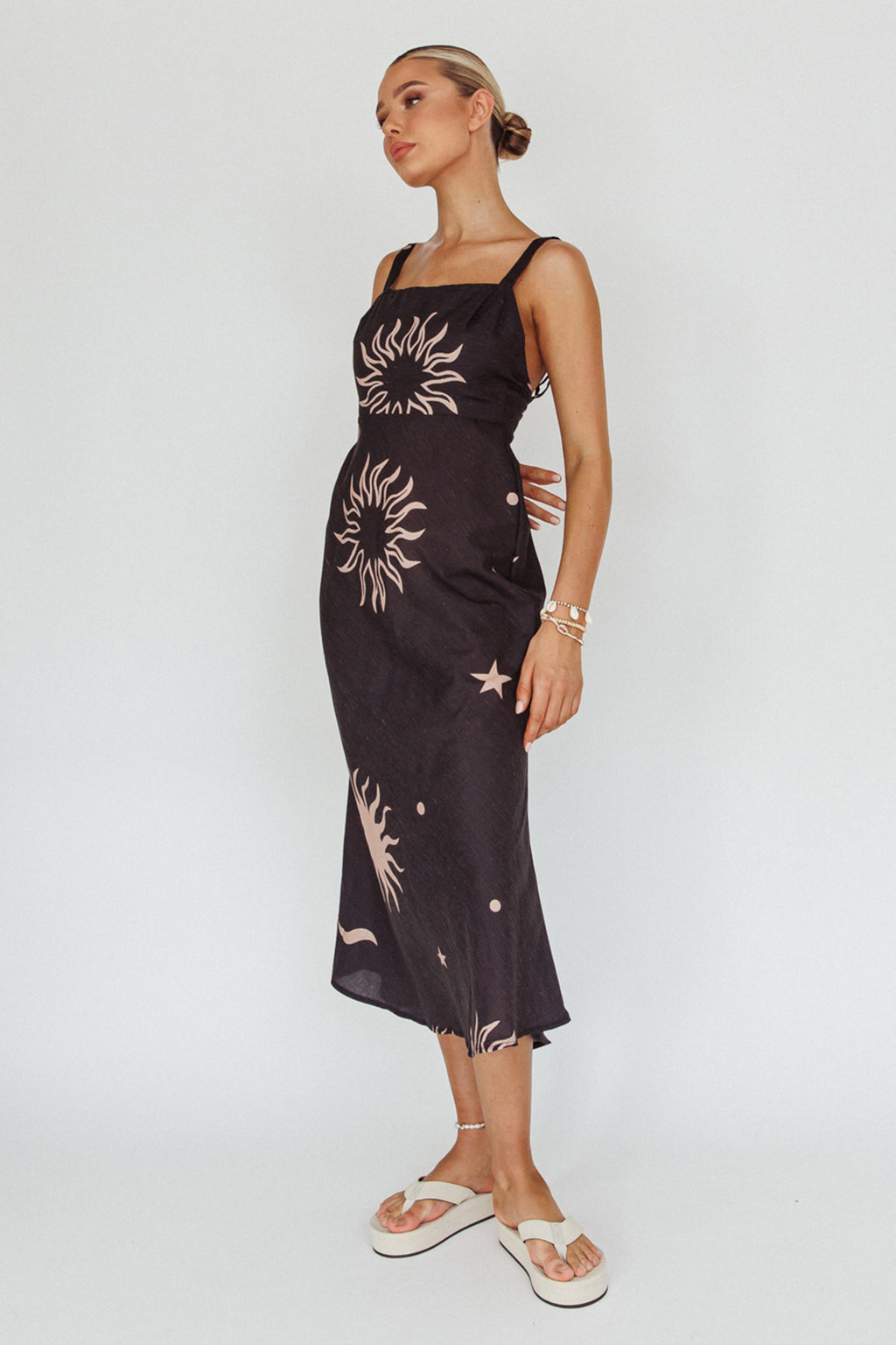 Coucou Square Neckline Midi Dress Celestial Print by Selfie Leslie Australia