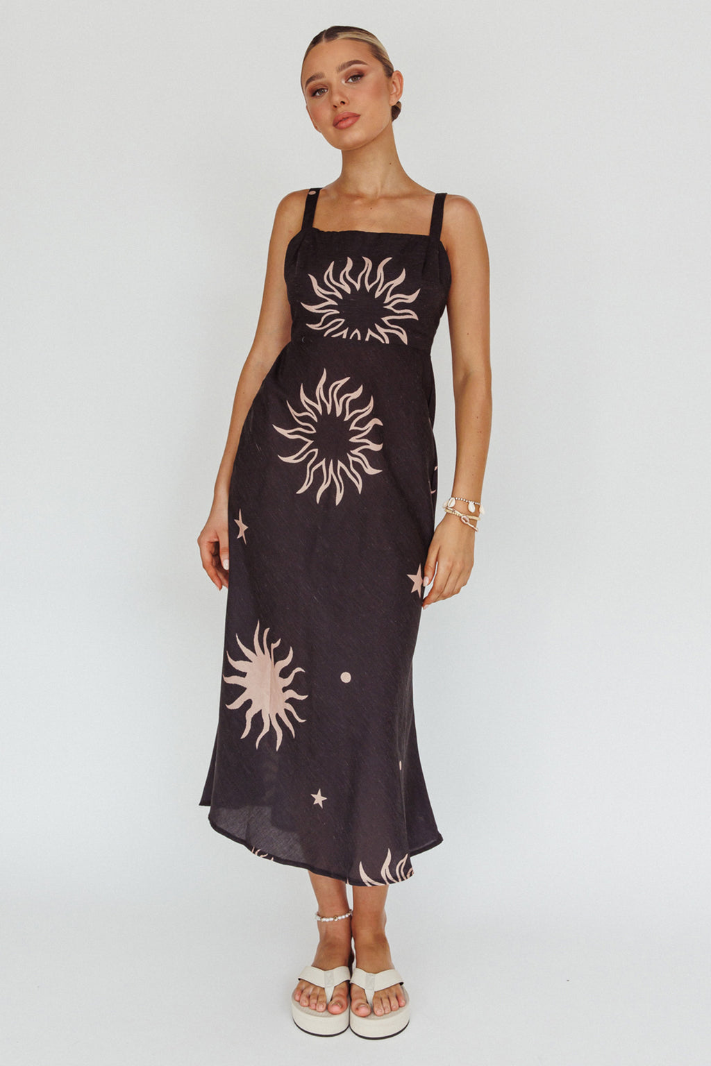 Coucou Square Neckline Midi Dress Celestial Print by Selfie Leslie Australia